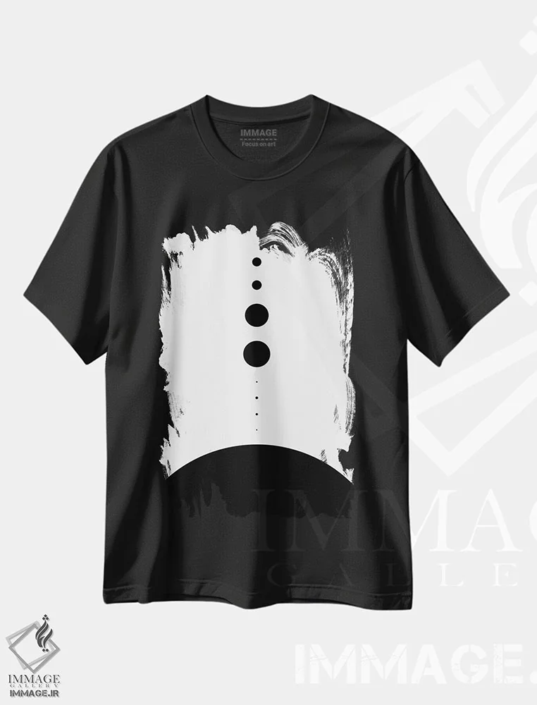 تیشرت مشکی طرح دار سیارات به نسبت ابعاد واقعی ۲، هنر تزئینی سیاه و سفید اثر گت یور نرد آن | فروشگاه ایماژ