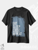 تیشرت مشکی طرح دار بخور، بخواب، بخوان، تکرار کن، دکور معاصر اثر گت یور نرد آن | فروشگاه ایماژ