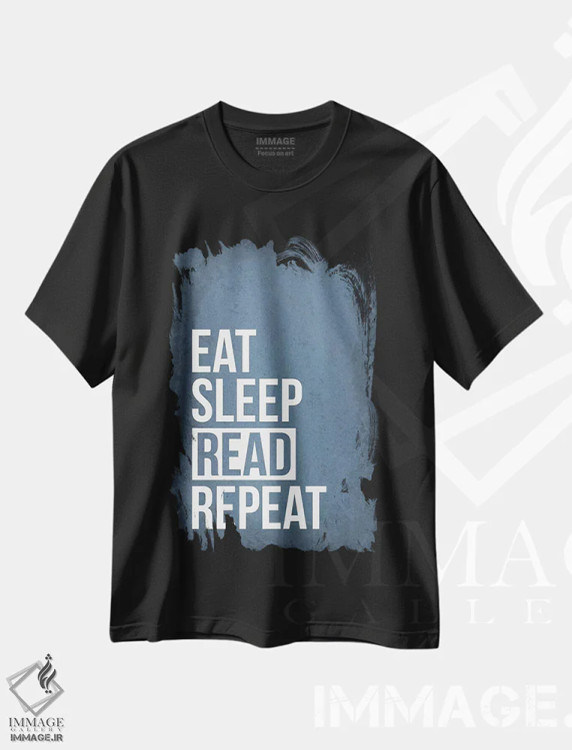 تیشرت مشکی طرح دار بخور، بخواب، بخوان، تکرار کن، دکور معاصر اثر گت یور نرد آن | فروشگاه ایماژ