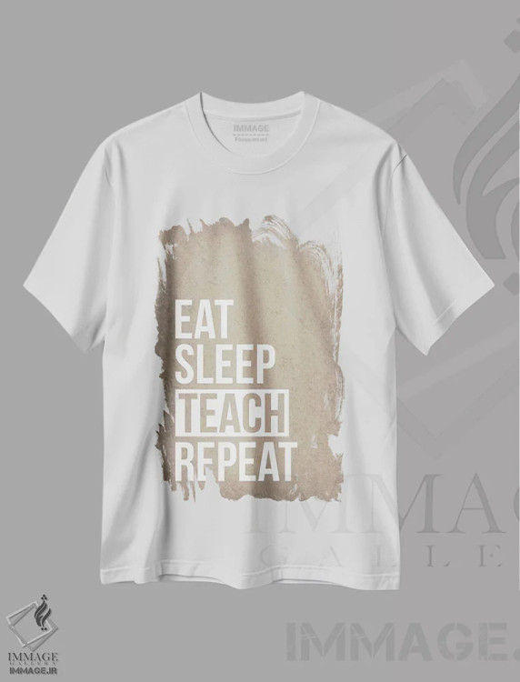 تیشرت سفید طرح دار بخور، بخواب، تدریس کن، تکرار کن، دکور معاصر اثر گت یور نرد آن | فروشگاه ایماژ