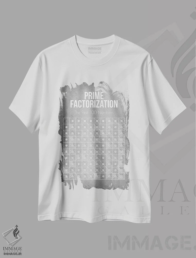 تیشرت سفید طرح دار نمودار تجزیه به عوامل اول، دکور معاصر اثر گت یور نرد آن | فروشگاه ایماژ