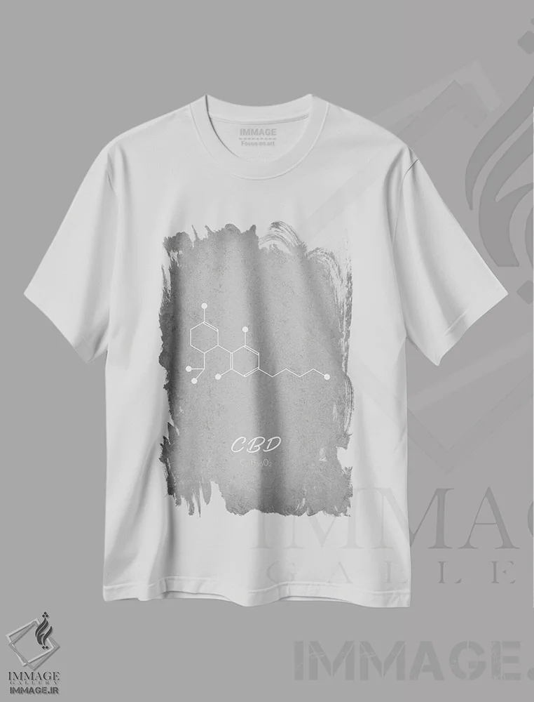 تیشرت سفید طرح دار مولکول سی بی دی، هنر دیجیتال اثر گت یور نرد آن | immage.ir