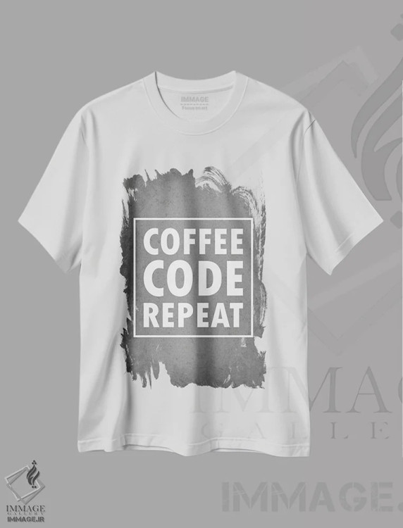 تیشرت سفید طرح دار قهوه، کد، تکرار ۲، هنر دیجیتال اثر گت یور نرد آن | immage.ir