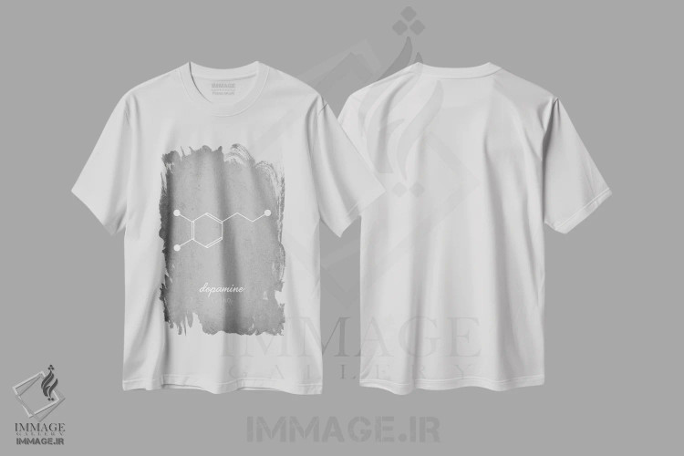 تیشرت سفید طرح دار مولکول دوپامین، هنر دیجیتال اثر گت یور نرد آن | فروشگاه ایماژ