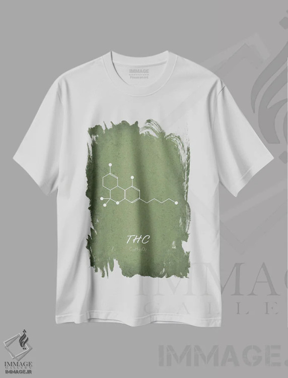 تیشرت سفید طرح دار مولکول THC، هنر دیجیتال اثر گت یور نرد آن | فروشگاه ایماژ
