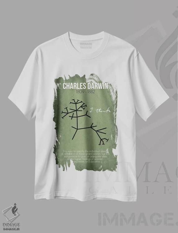 تیشرت سفید طرح دار چارلز داروین، دکور معاصر اثر گت یور نرد آن | immage.ir