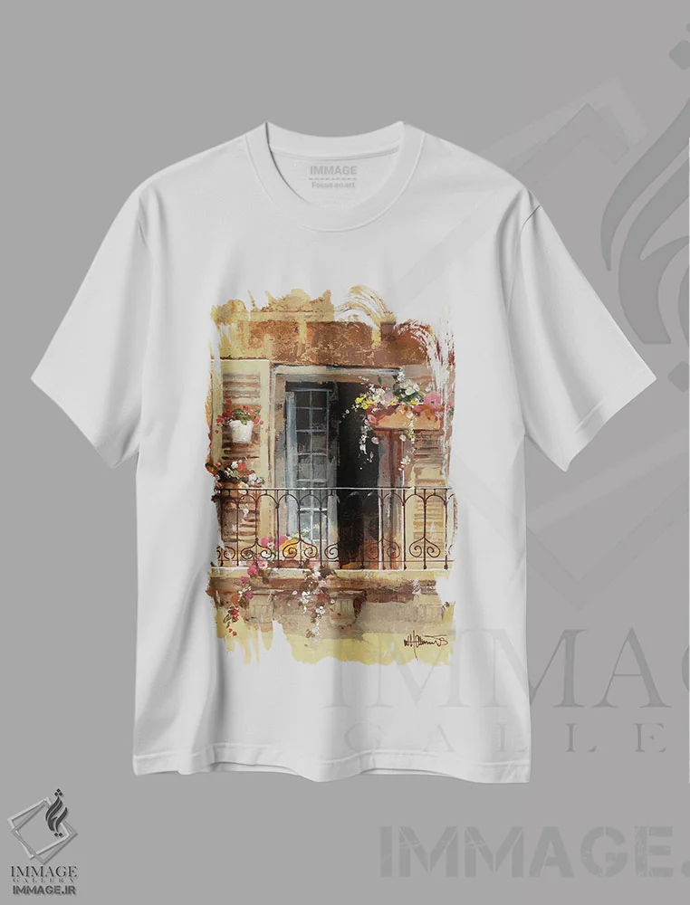 تیشرت سفید طرح دار بالکن ۴، تزئینی اثر ویلم هنراتس | immage.ir