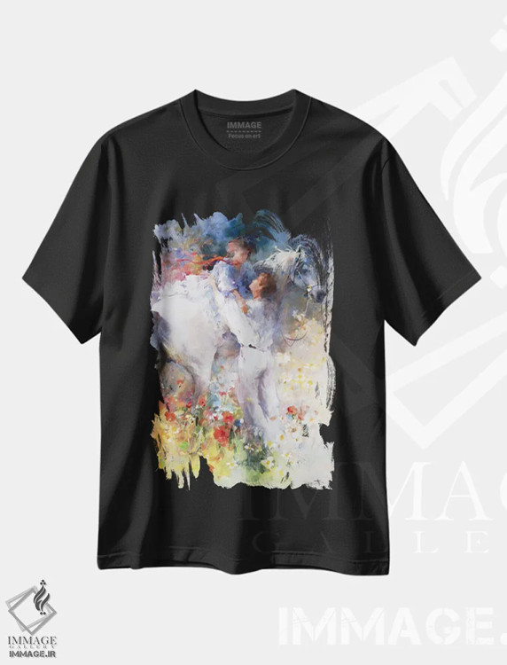 تیشرت مشکی طرح دار آغوش پذیر تو، تزئینی اثر ویلم هنراتس | فروشگاه ایماژ