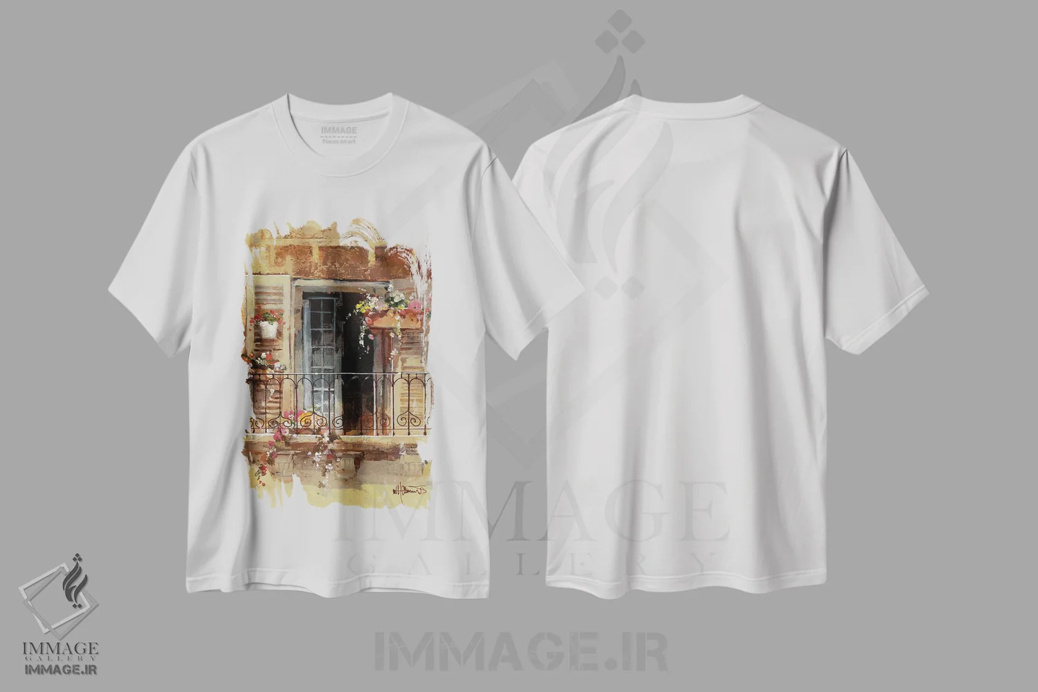 تیشرت سفید طرح دار بالکن ۴، تزئینی اثر ویلم هنراتس | immage.ir