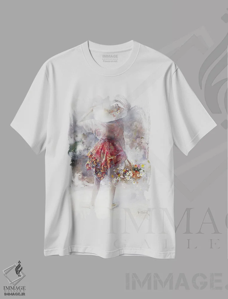 تیشرت سفید طرح دار دختر گل، تزئینی اثر ویلم هنراتس | immage.ir