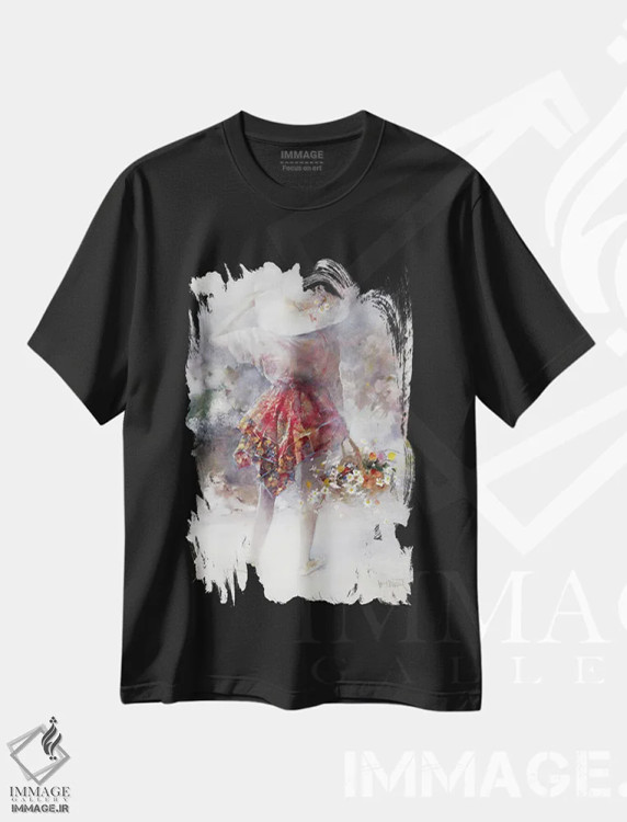 تیشرت مشکی طرح دار دختر گل، تزئینی اثر ویلم هنراتس | فروشگاه ایماژ