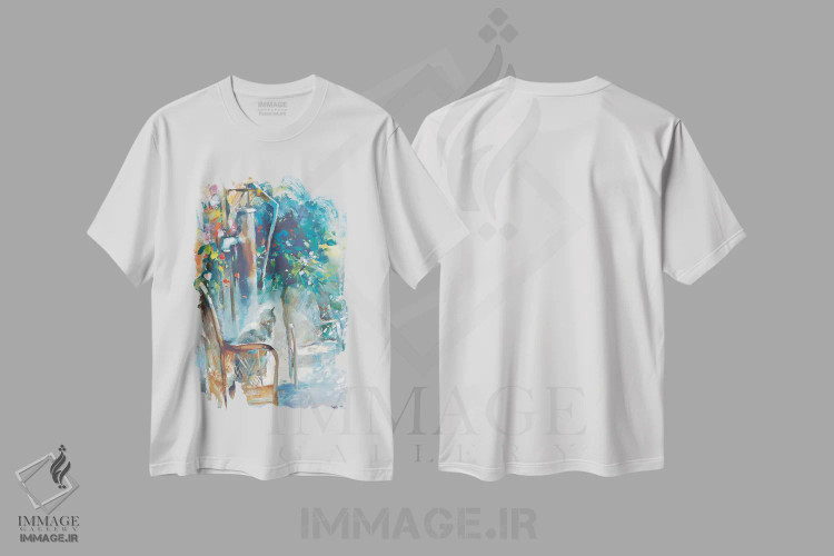 تیشرت سفید طرح دار باغ آرام، تزئینی اثر ویلم هنراتس | فروشگاه ایماژ