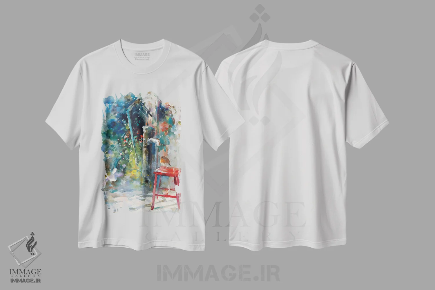 تیشرت سفید طرح دار باغ ساکت، تزئینی اثر ویلم هنراتس | immage.ir