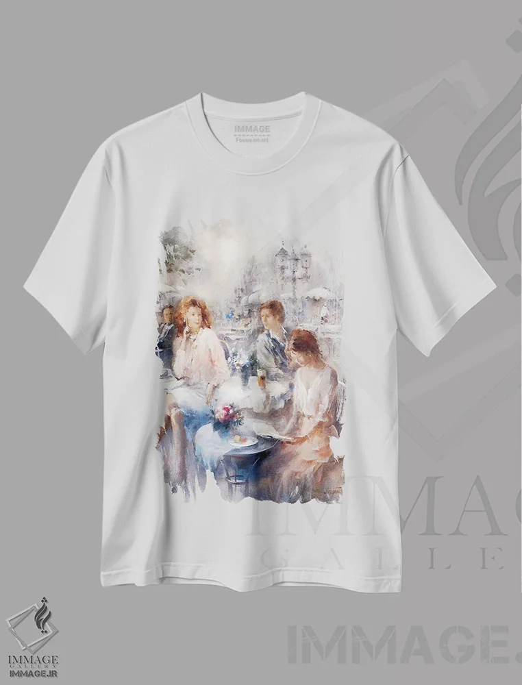 تیشرت سفید طرح دار تراس، تزئینی اثر ویلم هنراتس | فروشگاه ایماژ