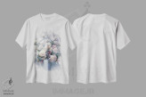 تیشرت سفید طرح دار دسته گل سفید، تزئینی اثر ویلم هنراتس | فروشگاه ایماژ