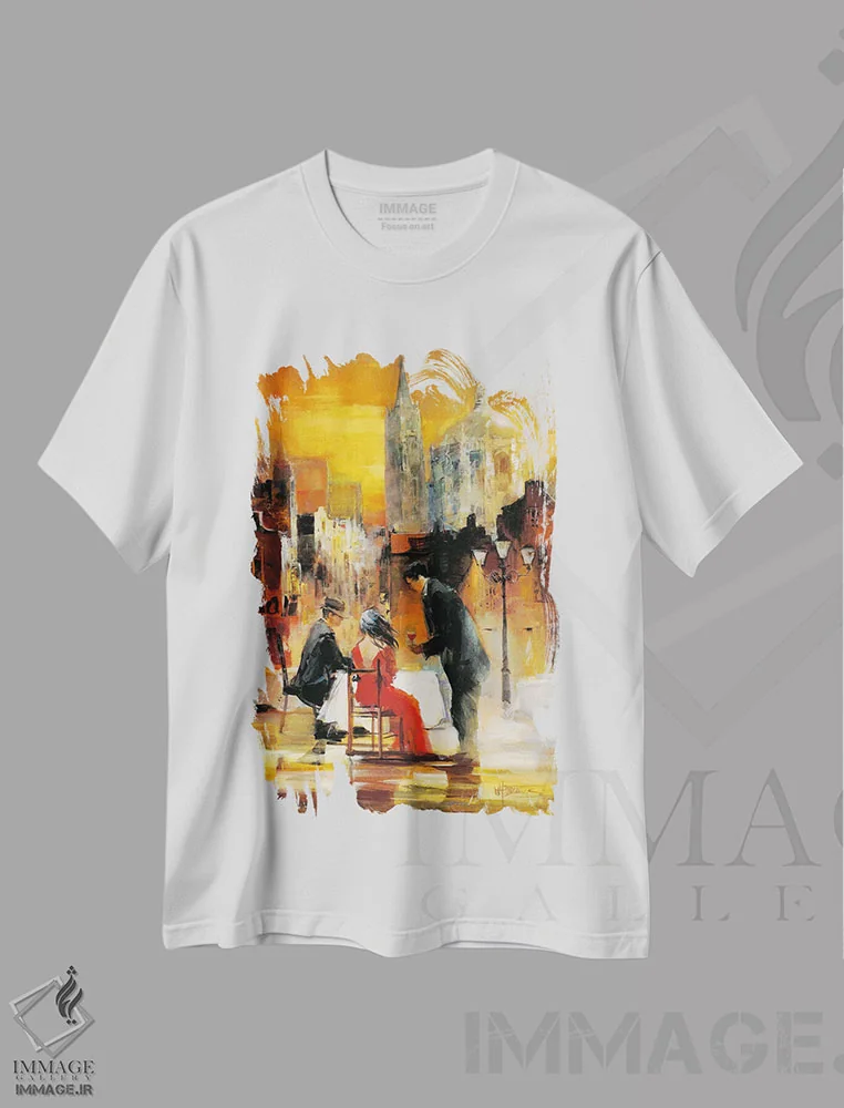 تیشرت سفید طرح دار رمانس ۲، تزئینی اثر ویلم هنراتس | immage.ir
