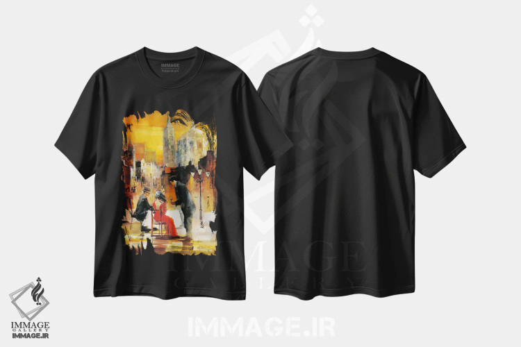 تیشرت مشکی طرح دار رمانس ۲، تزئینی اثر ویلم هنراتس | فروشگاه ایماژ