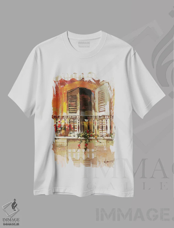 تیشرت سفید طرح دار بالکن ۱، تزئینی اثر ویلم هنراتس | immage.ir