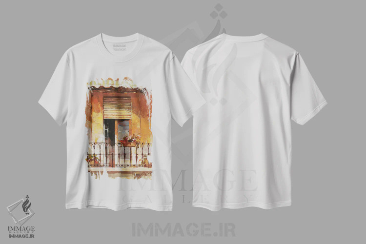 تیشرت سفید طرح دار بالکن ۲، تزئینی اثر ویلم هنراتس | فروشگاه ایماژ