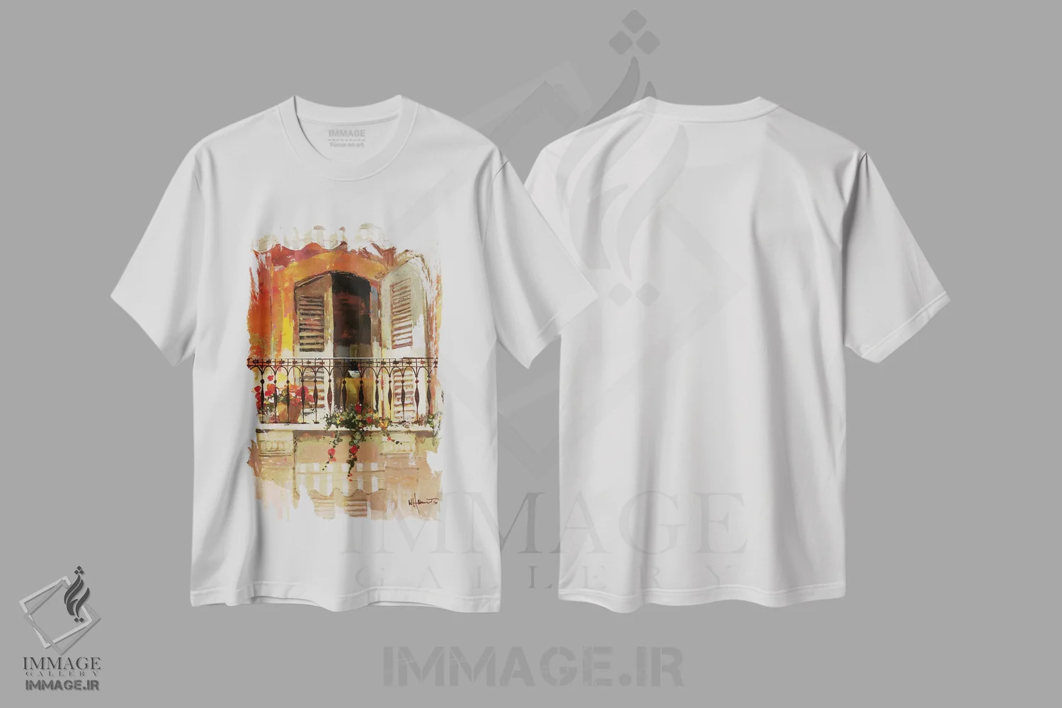 تیشرت سفید طرح دار بالکن ۱، تزئینی اثر ویلم هنراتس | immage.ir