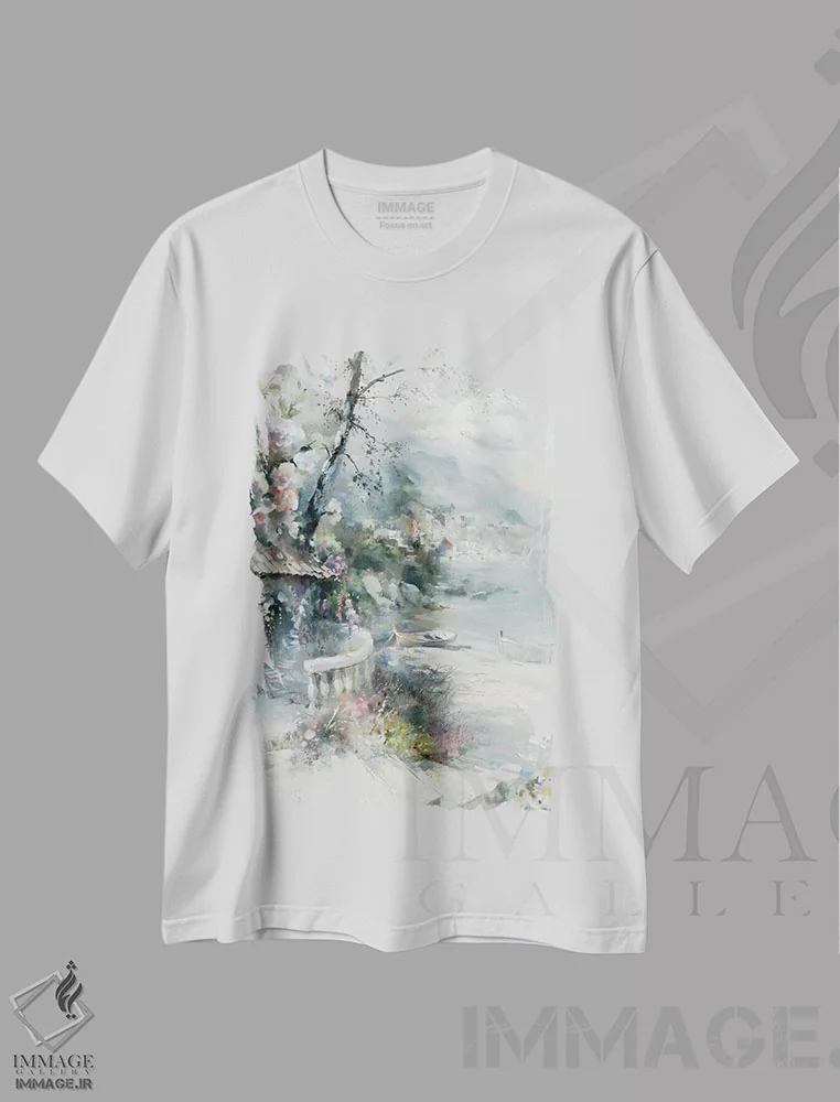 تیشرت سفید طرح دار ساحل خلیج ۱، تزئینی اثر ویلم هنراتس | immage.ir