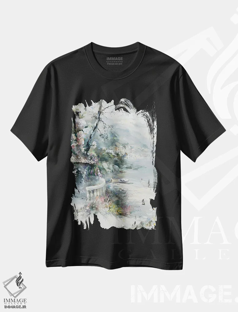 تیشرت مشکی طرح دار ساحل خلیج ۱، تزئینی اثر ویلم هنراتس | فروشگاه ایماژ