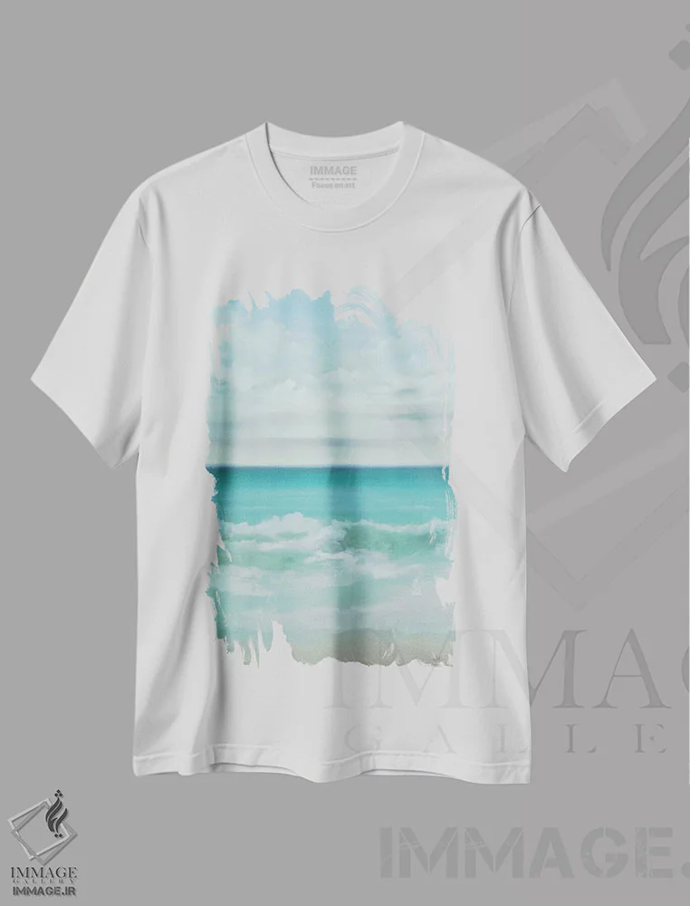 تیشرت سفید طرح دار آبهای شفاف، دکور ساحلی اثر کی سی هکستون | فروشگاه ایماژ