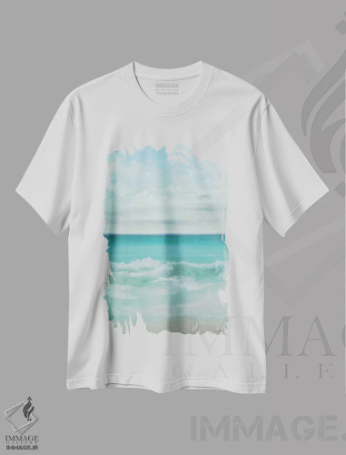 تیشرت سفید طرح دار آبهای شفاف، دکور ساحلی اثر کی سی هکستون | فروشگاه ایماژ