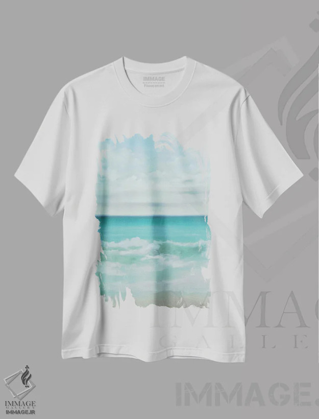 تیشرت سفید طرح دار آبهای شفاف، دکور ساحلی اثر کی سی هکستون | فروشگاه ایماژ