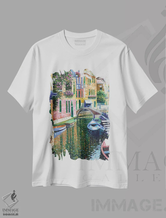تیشرت سفید طرح دار کانال رمانتیک، دکور معاصر اثر هاوارد بهرِنس | فروشگاه ایماژ