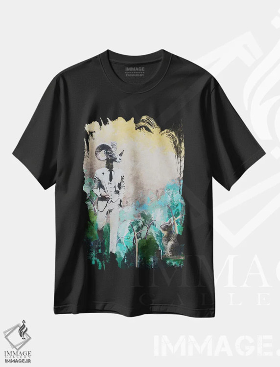 تیشرت مشکی طرح دار بز و لباس جدیدش، دکور معاصر اثر هانک پره بوم | immage.ir