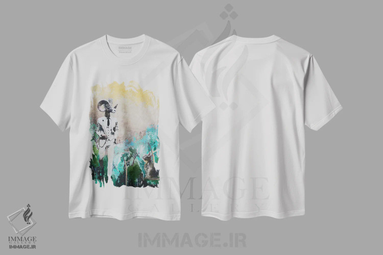 تیشرت سفید طرح دار بز و لباس جدیدش، دکور معاصر اثر هانک پره بوم | فروشگاه ایماژ