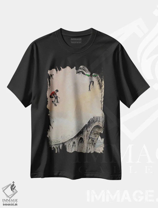 تیشرت مشکی طرح دار اسکیت بازان آزاد، هنر فاخر معاصر اثر هانک پره بوم | فروشگاه ایماژ