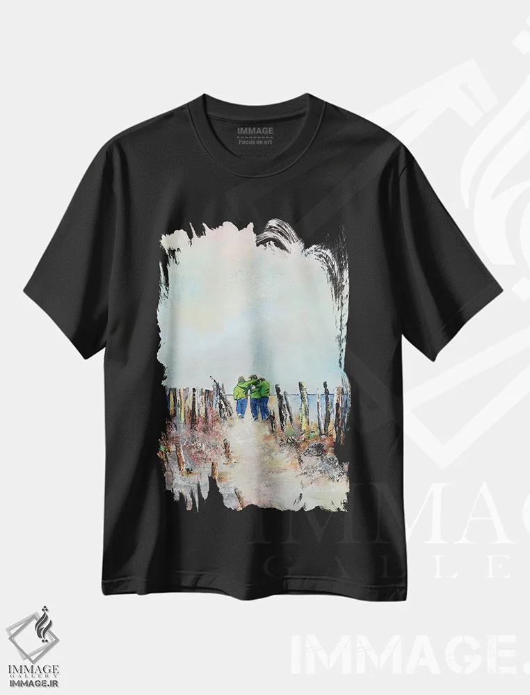 تیشرت مشکی طرح دار سه پسر در ساحل، دکور ساحلی اثر هانک پره بوم | فروشگاه ایماژ