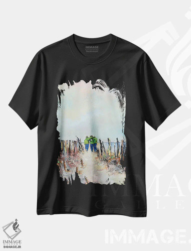 تیشرت مشکی طرح دار سه پسر در ساحل، دکور ساحلی اثر هانک پره بوم | فروشگاه ایماژ