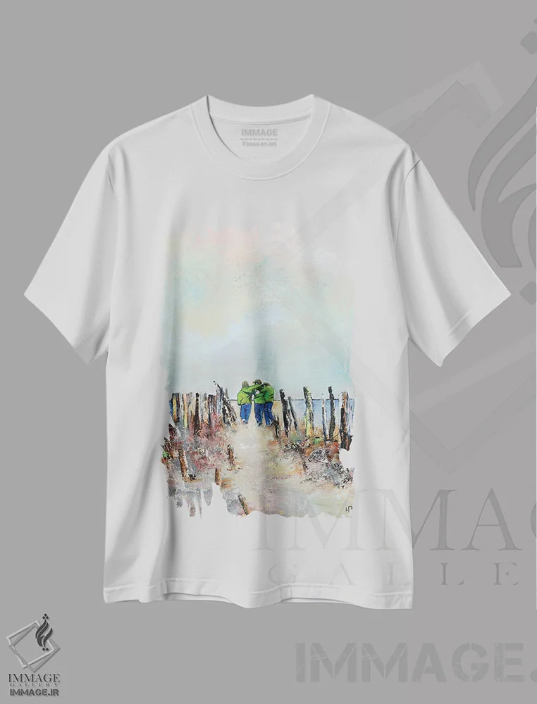 تیشرت سفید طرح دار سه پسر در ساحل، دکور ساحلی اثر هانک پره بوم | immage.ir
