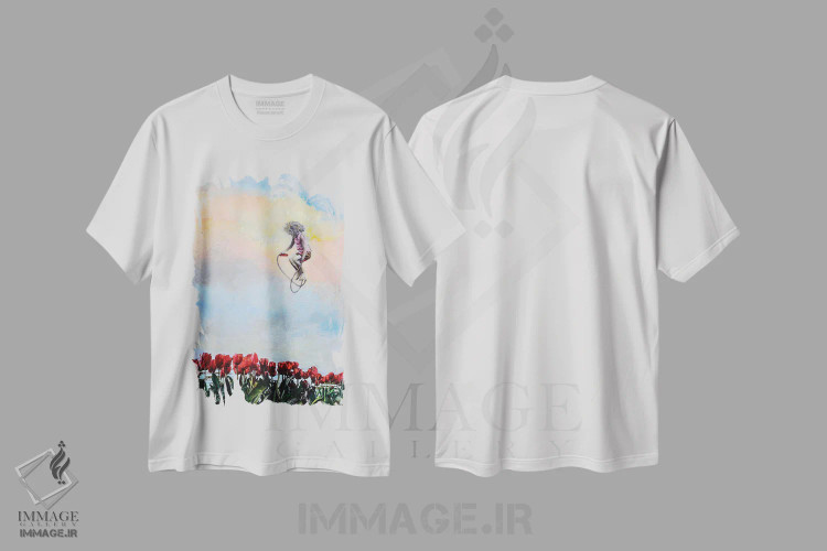 تیشرت سفید طرح دار پرش به داخل، دکور معاصر اثر هانک پره بوم | فروشگاه ایماژ