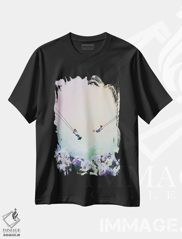 تیشرت مشکی طرح دار دختران در حال تاب خوردن ۱، دکور معاصر اثر هانک پره بوم | immage.ir