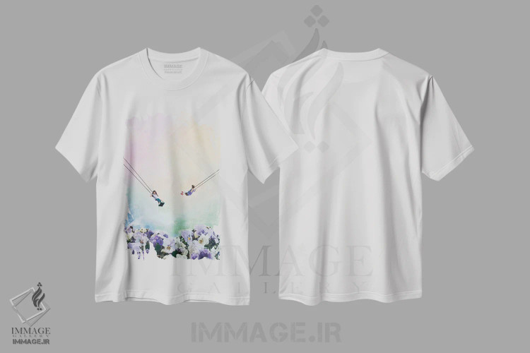 تیشرت سفید طرح دار دختران در حال تاب خوردن ۱، دکور معاصر اثر هانک پره بوم | فروشگاه ایماژ