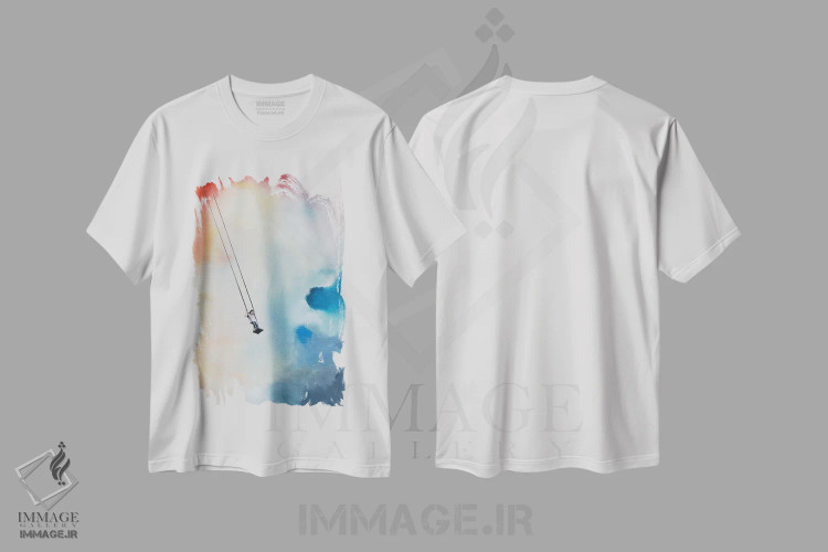 تیشرت سفید طرح دار دختر روی تاب، دکور معاصر اثر هانک پره بوم | immage.ir
