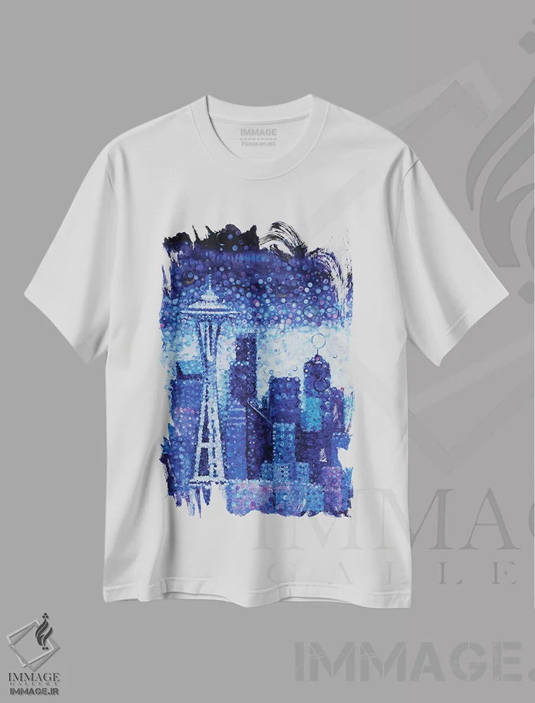تیشرت سفید طرح دار غروب سیاتل، مدیوم اثر هایدی بارنت | immage.ir