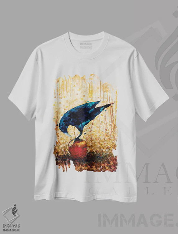 تیشرت سفید طرح دار کلاغ و سیب، تزئینی اثر هایدی بارنت | فروشگاه ایماژ