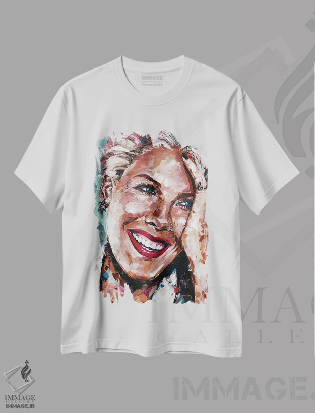 تیشرت سفید طرح دار پرتره صورتی، مدیوم اثر ژوس هوپن برورز | فروشگاه ایماژ