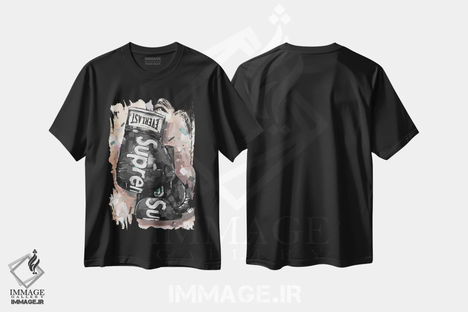 تیشرت مشکی طرح دار دستکش بوکس مشکی Supreme و Everlast، مدیوم اثر ژوس هوپن برورز | immage.ir