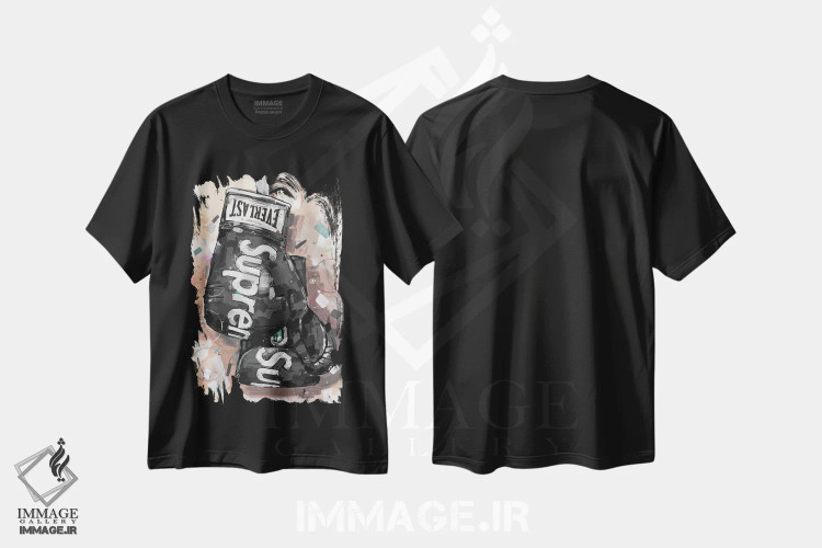 تیشرت مشکی طرح دار دستکش بوکس مشکی Supreme و Everlast، مدیوم اثر ژوس هوپن برورز | immage.ir