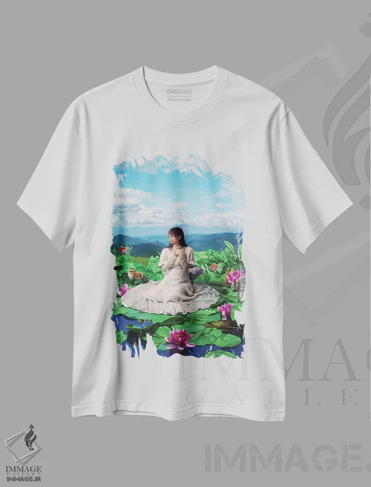 تیشرت سفید طرح دار آنان که به بهشت بیداران ره می سپارند، هنر فاخر معاصر اثر تاکاهیرو هیربایاشی | فروشگاه ایماژ