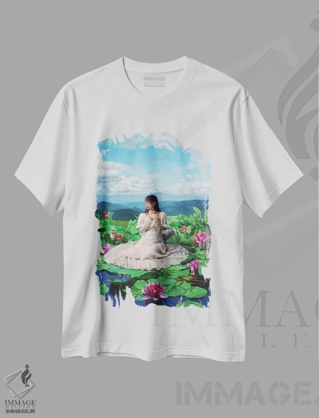تیشرت سفید طرح دار آنان که به بهشت بیداران ره می سپارند، هنر فاخر معاصر اثر تاکاهیرو هیربایاشی | فروشگاه ایماژ
