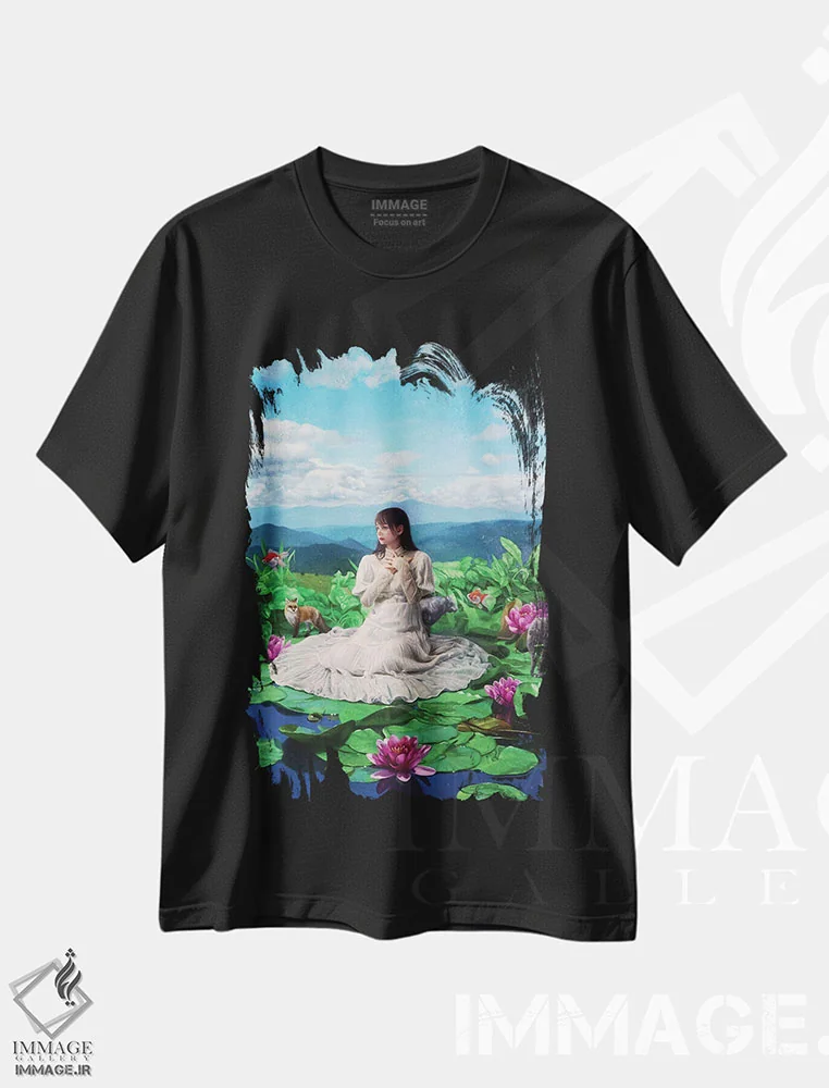 تیشرت مشکی طرح دار آنان که به بهشت بیداران ره می سپارند، هنر فاخر معاصر اثر تاکاهیرو هیربایاشی | immage.ir