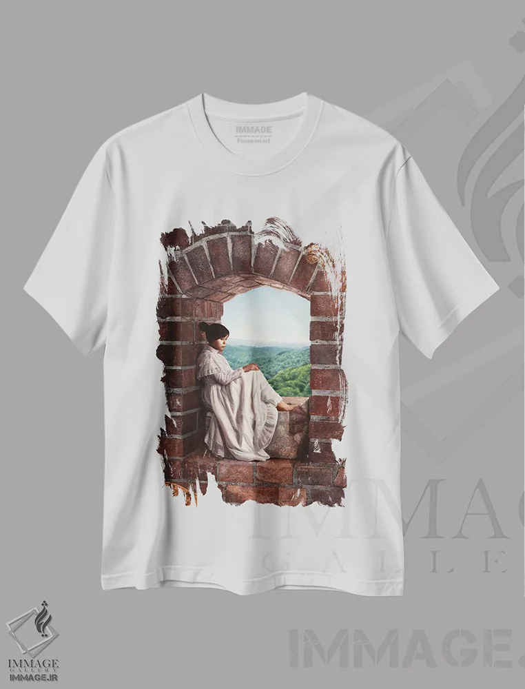 تیشرت سفید طرح دار از پنجره های بهشت، هنر فاخر معاصر اثر تاکاهیرو هیربایاشی | فروشگاه ایماژ