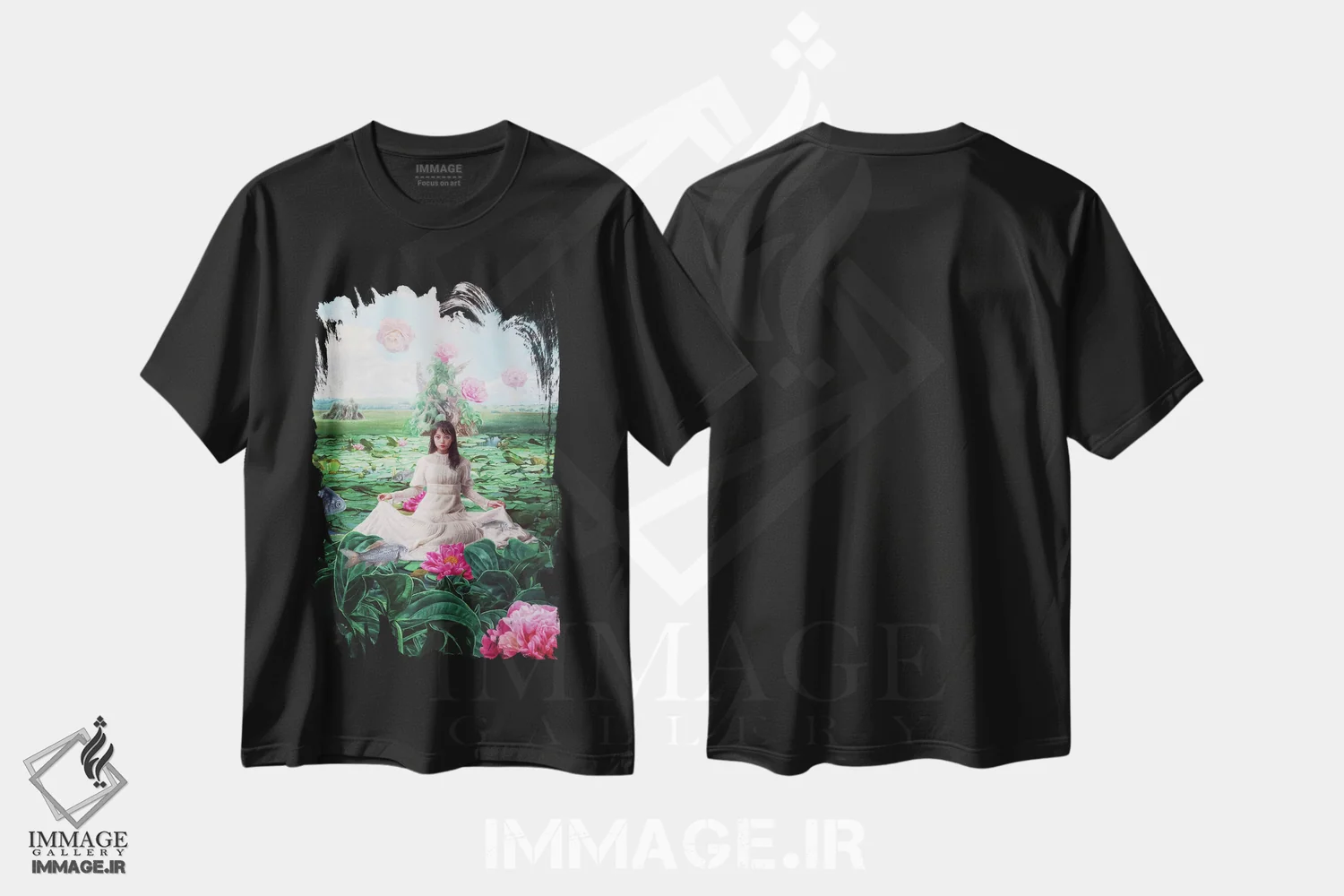 تیشرت مشکی طرح دار دنیای پاک به آرامی گسترش می یابد، هنر فاخر معاصر اثر تاکاهیرو هیربایاشی | immage.ir